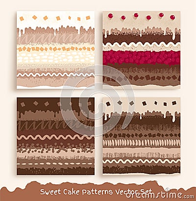 Collection of grunge seamless patterns with sweets Vector Illustration