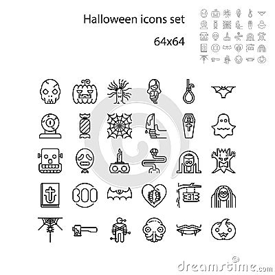 Collection of halloween silhouettes icon. Ghost or Monster. Demon or Satan sign. For celebration, template and decoration Vector Illustration