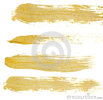 Collection of hand drawing golden paint strokes Stock Photo