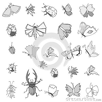Collection of hand drawing insects Vector Illustration