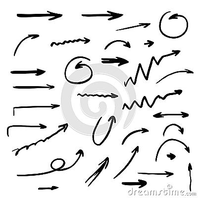 Collection of hand drawn arrows, set of marker drawn doodles Vector Illustration