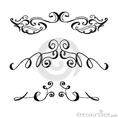 Collection of hand drawn ink curls Vector Illustration