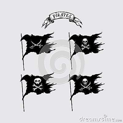 Collection of hand-drawn pirate flags Vector Illustration