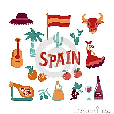 Collection Hand drawn symbols of Spain. Vector Illustration