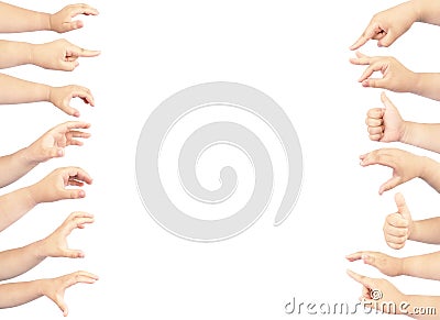 Collection hand of fat girl in gestures isolated on white background Stock Photo