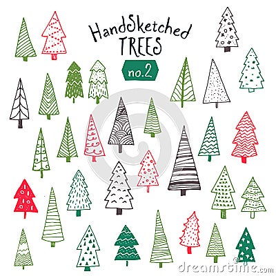 Collection of hand sketched Christmas trees Vector Illustration