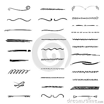 Collection of handdrawn borders made with brush and ink Vector Illustration