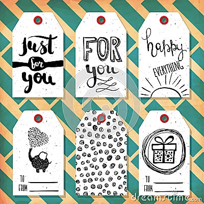 Collection handdrawn in the style of the lovely ready-made gift tags with love. Vector Cartoon Illustration