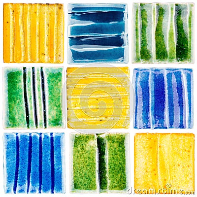 Collection of handmade glazed ceramic tiles Stock Photo