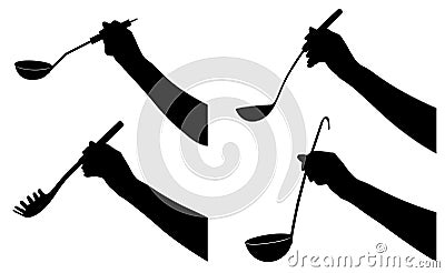 Collection of hands holding ladles Vector Illustration