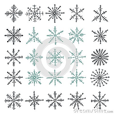 Collection of handsketched snowflakes Stock Photo