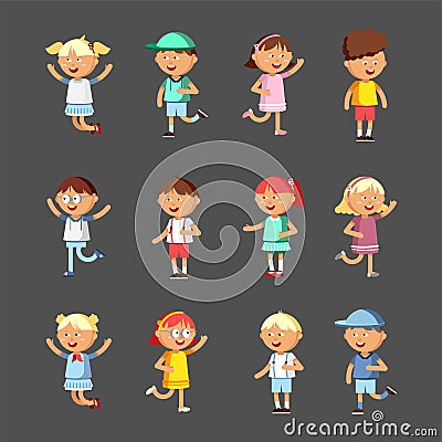 Collection of happy children. Group of preschool children. Vector Illustration
