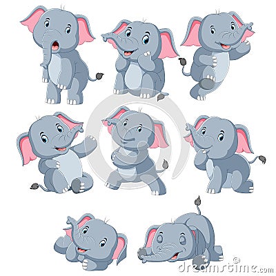 Collection of happy elephant with various posing Vector Illustration