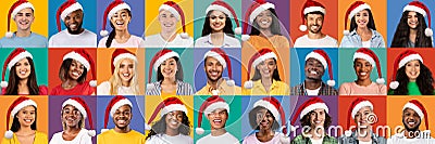 Collection of happy multiethnic people enjoying xmas party, collage Stock Photo