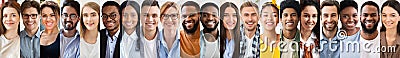 Collection of happy young multiethnic people photos, panorama Stock Photo