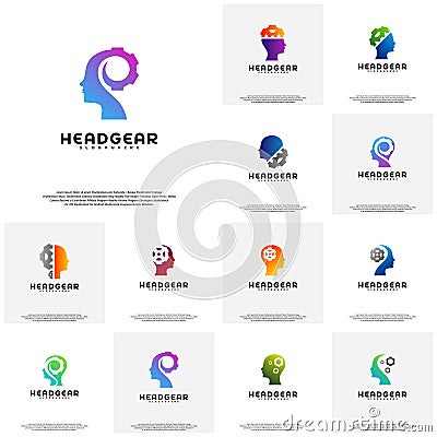 Collection Head Gear logo vector, Head intelligence logo designs concept vector Vector Illustration