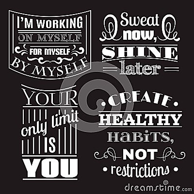 Collection of healthy quotes typographical background Vector Illustration