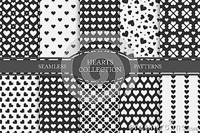 Collection of hearts seamless patterns. Happy valentines day. Vector Illustration