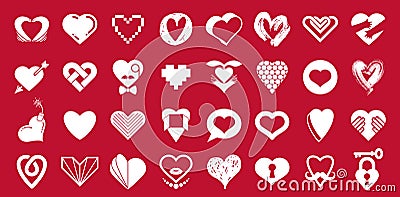 Collection of hearts vector logos or icons set, heart shapes of different styles and concepts symbols, love and care, health and Stock Photo