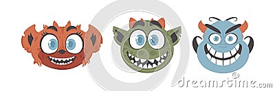 Collection of hilarious and wacky monster expressions . Cartoon style Vector Illustration