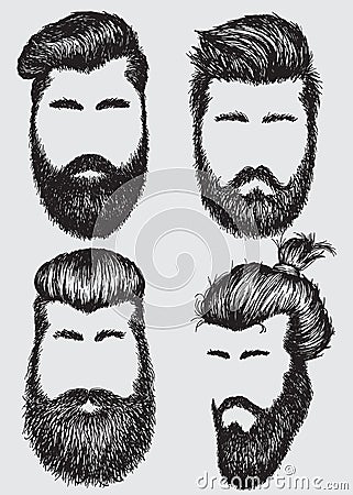 Collection of hipster hairstyles and beards Vector Illustration