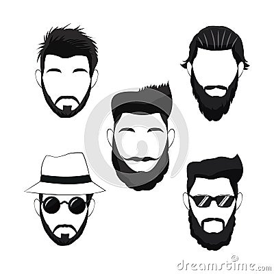 Collection hipster men beard hair Vector Illustration