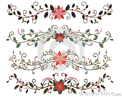 Collection of holidays ornaments, Hand drawn vector dividers. Doodle design elements. Decorative swirls dividers. Vector Illustration