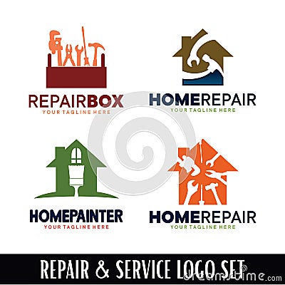 Collection of home repair service logo design template Vector Illustration