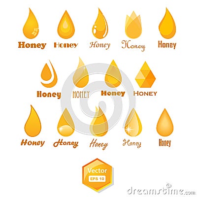 Collection of honey drop icons Vector Illustration