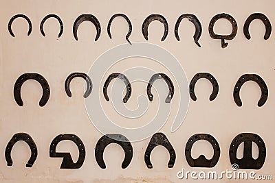 Collection of horse shoes. Chenonceaux. France Stock Photo