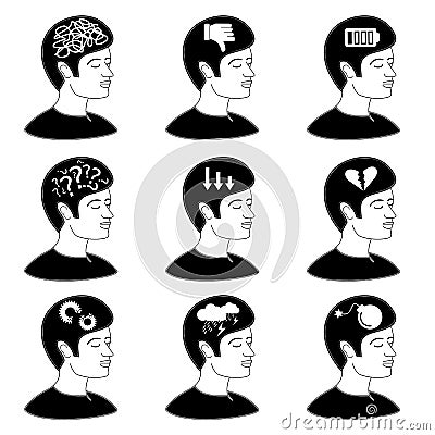 Collection of human mind issues icon concept depression confusion pessimism vector Vector Illustration