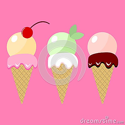 Collection of ice cream on pink background Vector Illustration
