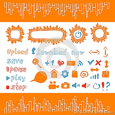 Collection of icons and buttons web design element Vector Illustration