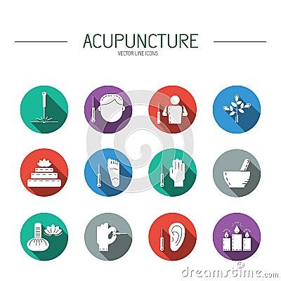 Collection of icons elements for acupuncture and massage, TCM. Stock Photo