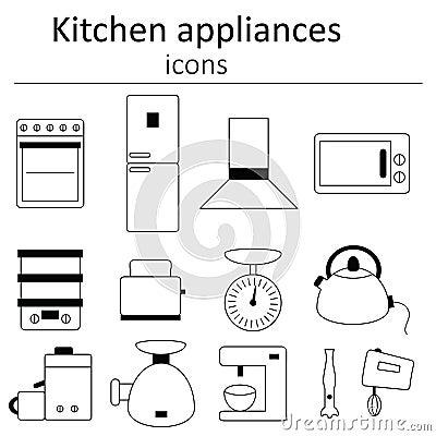 Collection of icons. Kitchen appliances. Icon set of kitchen appliances. Vector Illustration