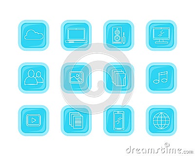 Collection Icons of Modern Computer Web Buttons. Vector Illustration