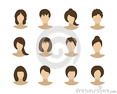 Collection of icons of woman in a flat style. female avatars. set of images of young women. illustration. faces of girls Cartoon Illustration