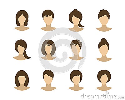 Collection of icons of woman in a flat style. female avatars. set of images of young women. illustration. faces of girls Vector Illustration