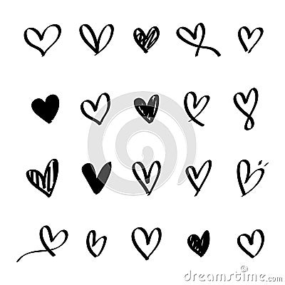 Collection of illustrated heart icons, heart outline, heart vector, heart shapes Vector Illustration