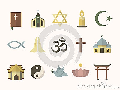 Collection of illustrated religious symbols Vector Illustration