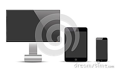 Set Of Realistic Vector Android Mobile Phone Ipad Tablet Android Lcd Tv Monitor Display Vector Illustration