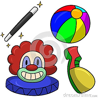 A collection for the circus, entertainment for children's parties, a cheerful smiling clown in big clown shoes Cartoon Illustration