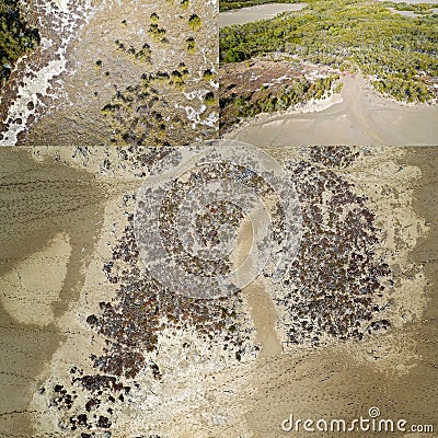 Montage Of High Drone Soil Landscapes Stock Photo