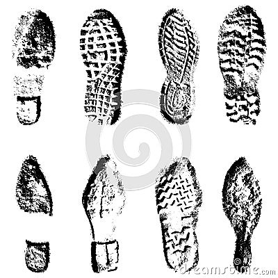 Collection imprint soles shoes black silhouette Vector Illustration