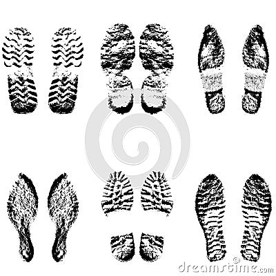 Collection imprint soles shoes black silhouette. Vector illustration Vector Illustration