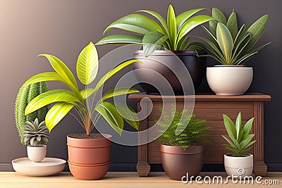 Collection Indoor plants in flower pots. Generative AI. Stock Photo