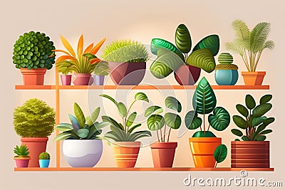 Collection Indoor plants in flower pots. Generative AI. Stock Photo
