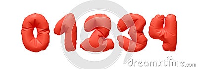 Collection of Inflated balloons numbers from 0 to 4 isolated on a white background. Realistic 3d design. Set of numbers Vector Illustration