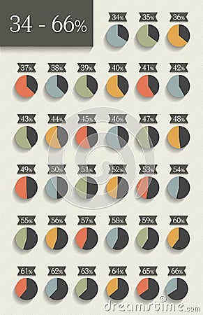 Collection of infographic percentage circle charts. Vector Illustration