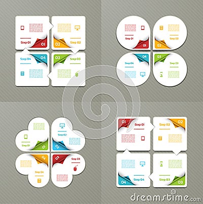 Collection of Infographic Templates for Business. Four steps cycling diagrams. Vector Illustration. Vector Illustration